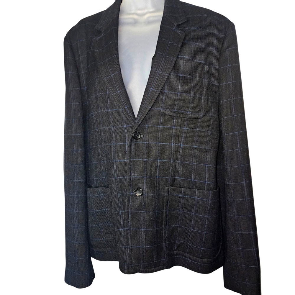 Marc by Marc Jacobs Womens Wool Blend Windowpane Plaid Blazer Grey Blue Large